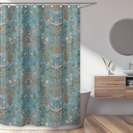 Sweet Jojo Designs Boho Wildflower Vintage Floral Girl Fabric Shower Curtain Bathroom Decor Bath Baby Kids Teen Childrens 72x72 Turquoise Orange Botanical Garden Flower Bohemian Farmhouse Cottagecore