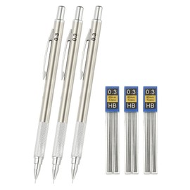 PATIKIL 0.3 mm Mechanical Pencil Set with Lead Refills, Metal Drafting Pencil Artist Lead Holder for Drawing Writing Sketching Marking Art, Silver