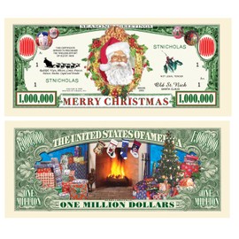 American Art Classics Pack of 10 - Merry Christmas Santa Claus Million Dollar Bill - Collectible Novelty St. Nick Million Dollar Bills - Best Fun Stocking Stuffer Gift