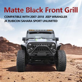 Perfit Liner Front Shark Grille Angry Bird Grill Compatible With 2007-2018 Jeep Wrangler JK Rubicon Sahara Sport Unlimited Matte Black