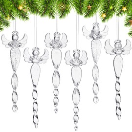 Yiyiring 6 Pcs Glass Christmas Angel Ornament 5.5 Inch Clear Glass Hanging Angels Hanging Religious Angel Figurine Christmas Season Holiday Decorations Gift for Home Christmas Tree Topper Decor