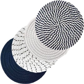 Svkiyang Set of 4 Pot Coasters, Cotton Thread Weaving Mat, Hot Pot Holder, Pot Holder, 4 Colours, Round Braided Coasters, Pot Hot Pads, Spoon Rest for Cooking in the Kitchen