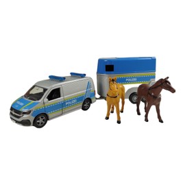 Kids Globe VW Transporter Police with Horse Trailer Die Cast Pull Back 28 cm, Toy for Children, 520359, Blue