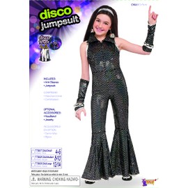 Rubie's Girl's Forum Disco Costume Jumpsuit, Medium, Black and Silver