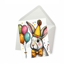 PICTURE THIS PRINTS Cute Rabbit Birthday Bunny Birthday Card for Kids and Adults, Animal Birthday Card, Animal-Themed Greeting, Comes with Envelope (5x7”)