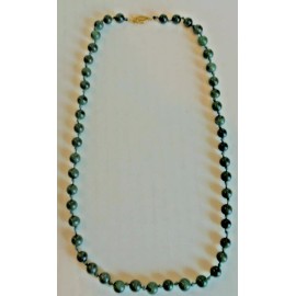 Jade Bead Hand Knot Green Round Necklace 6mm 24"  Yellow Gold Filigree Clasp New