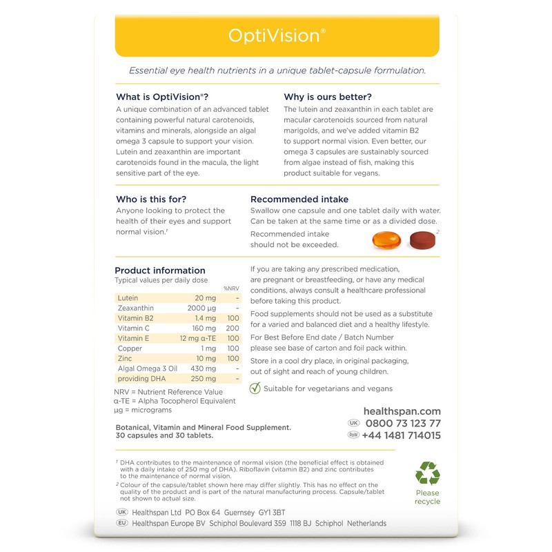 Healthspan OptiVision (1 Month Supply) | Vegan Omega 3 with