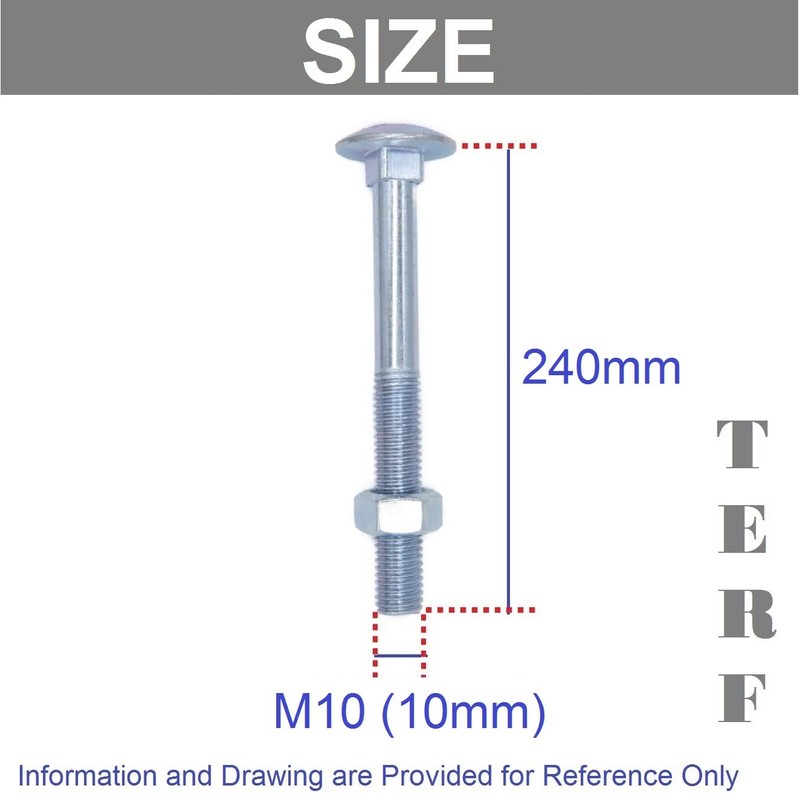 TERF® M10 X 240mm Cup Square Carriage Bolt and Nut
