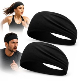 2 Pack Running Headbands Men,Wide Head Sweatband Sweat Bands(Black)