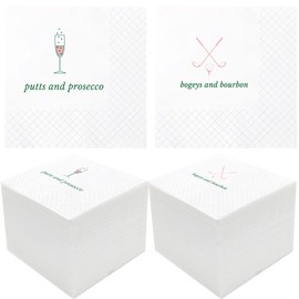 Geloar Funny Golf Cocktail Napkins, 100 Pack Bogeys And Bourbon, Putts And Prosecco Disposable Paper Cocktail Beverage Napkins for Party Bar Birthday Happy Hours Celebration 2-Ply, 4.5x4.5"