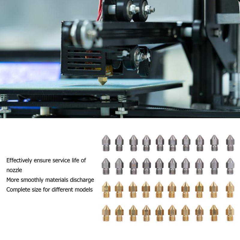 52Pcs 3D Printer Nozzle Stainless Steel Brass with Cleaning Tool