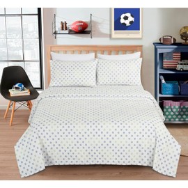 Chezmoi Collection 4-Piece Football Soccer Sheet Set - Soft Microfiber Blue Green White Soccer Football Kids Sheets, Queen Size