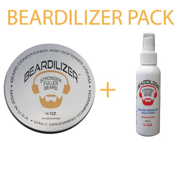 Beardilizer Value Pack: Beard Growth Conditioner and Softener Cream 4 oz + Beard Growth Spray 4 Oz