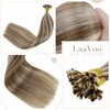LaaVoo Real Hair Bonded Extensions, Keratin, Brown, Highlighted, 1 g/Strand,