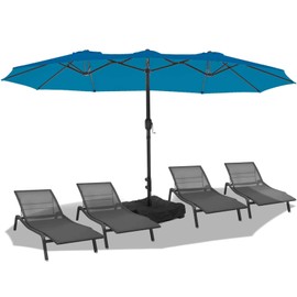 BLUU 15ft Large Patio Umbrellas with Base Included, Outdoor Double-Sided Umbrella with Crank Handle, Powerful UV Protective, for Pool Lawn Garden (Royal Blue)