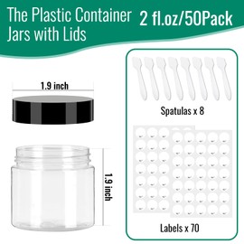 2 OZ Plastic Containers with lids 50 Pack,Plastic Jars. Reusable Leakproof Travel Storage Jars for Lotion, Makeup, Ointments, Sample Containers, Slime & Beauty Products