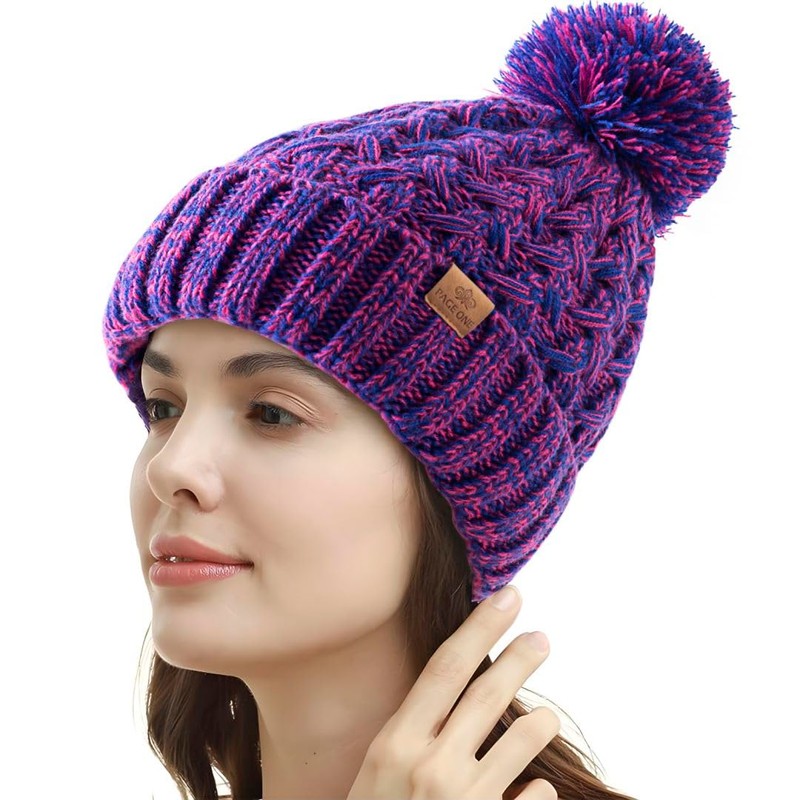 PAGE ONE Womens Winter Ribbed Beanie Crossed Cap Chunky Cable