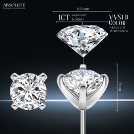 ABSOLUTE Moissanite Stud Earrings for Men Women Hypoallergenic S925 Sterling Silver Earrings D Color VVS1 Clarity 2 Carat Moissanite Earring With Certificate