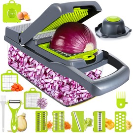 EMAGIE Cortador de Verduras - 17 en 1 Picador de Verduras Mandolina Rallador de Verduras Rebanador de Verduras Cortador de Cebolla Papas Cortadora para Frutas Verduras y Ensaladas