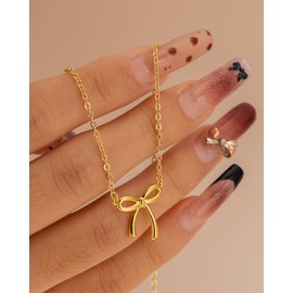 Asdecy 14K Gold Plated Necklace for Women - Bow Necklace Cute Dainty Small Tiny Pendant Charm Necklaces Christmas Gift Stuff Trendy Jewelry