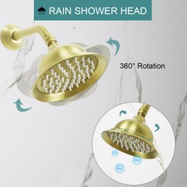 GUOWENYING 6 inch Wall Mount Antique Vintage Rain Shower Head with Shower Arm, High Pressure for Luxurious Bathrooms Rainfall Experience, Brushed Gold