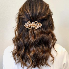 Soumimi Rhinestone Flower Hair Clips for Women Champagne Crystal Hairpins Barrettes, Hair Accessories for Wedding Party Everyday, Gift for Mom Wife Lover