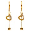 14k REAL Yellow Gold Heart & Star CZ Drop Earrings