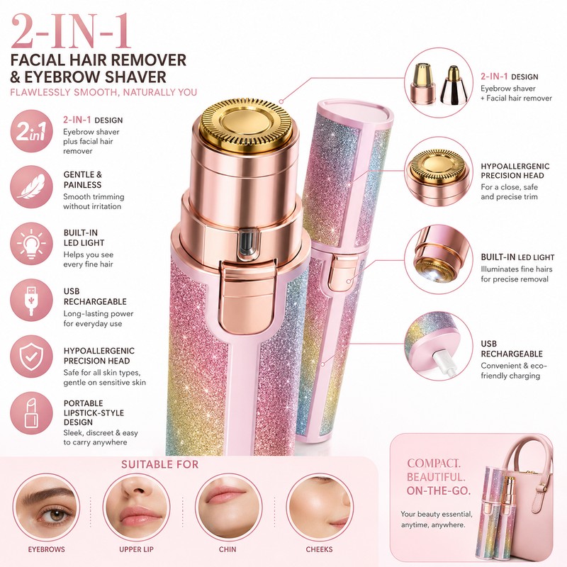 2-in-1 Portable Facial Hair Remover for Women & Men –