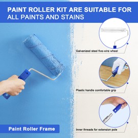 27 PCS Paint Roller Kit with Extension Pole, 4" & 9" Paint Rollers, Professional Paint Brushes for Walls Set, House Painting Supplies, Non-Slip Tray for All Latex and Oil Paints & Stains
