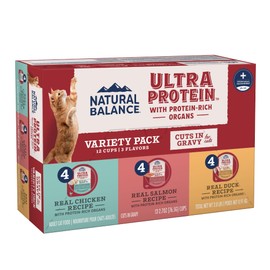 Natural Balance Ultra Protein Wet Cat Food, Cuts in Gravy Variety Pack – Chicken, Duck and Salmon, 2.7oz., Case of 12