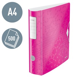 Leitz Lever Arch File, Metallic pink, A4, Curved spine 75mm width, Elastic fastening, Light polyfoam, WOW Range, 11060023