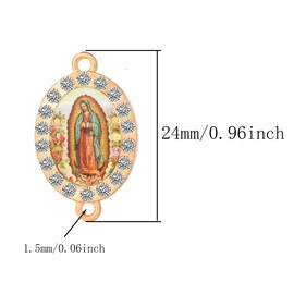 30 Pcs Our Lady of Guadalupe Charms, Virgin Mary Pendants with Sparkling Rhinestones, Double Loop Gold Plated Connectors for Bracelet Necklace Jewelry Making, Religious Catholic DIY Craft Supplies (Golden Guadalupe)