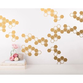 Geometric Small Honeycomb Wall Decals Gold Vinyl Decals, Honeycomb Living Room DIY Sticker Removable Poster YT5094