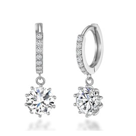 Philip Jones Silver Plated Solitaire Drop Hoop Earrings Created with Zircondia® Crystals
