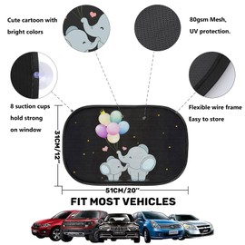 iZoeL Auto Sonnenschutz Kinder, Sonnenschutz Auto Baby, Auto Fenster Seitenscheibe Sonnenschutz Sonnenblende mit UV Schutz(Schwarz Elefant)
