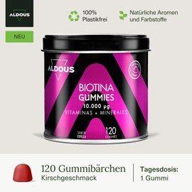 Biotin 10,000 mcg | 120 Gummy Bears | Cherry Flavour | Hair Bobbles | Folic Acid, Zinc, Selenium, Iodine + Vitamins | Biotin for Hair | Hair Skin & Nails Vitamins | Multivitamins | Multivitamins