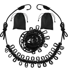 2 Pack Camping Clothesline Portable 12 Clothespins, Black Camping Accessories Travel Clothesline for Outdoor Indoor, Retractable Clothes Line Elastic Clothesline for Camper Hotel Room