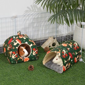 Guinea Pig Hideout, Glittme Soft Guinea Pig Bed and Tunnel, 2 Pack Washable Guinea Pig Tunnel with House Guinea Pig Accessories for Hamster, Rabbit, Bunny, Small Animal