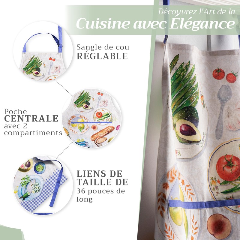 Maison d'Hermine 100% Cotton 1-Piece Kitchen Apron with Adjustable Neck
