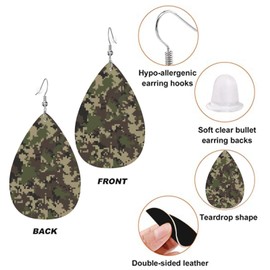 Digital Army Green Camouflage Faux Leather Earrings For Women Camouflage Dangle Lightweight Teardrop Earrings