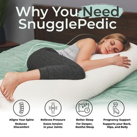 Snuggle-Pedic Body Pillow for Side Sleepers for Adults - Full Body Maternity Pillow Support Legs, Belly & HIPS - Shredded Memory Foam & Cooling Pregnancy Pillow Cover - 20x54 Light Gray