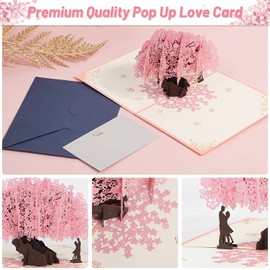 Anniversary Love Card for Her, Cherry Blossom Pop Up Wedding Card 3D Paper Anniversary Card, Valentines Greeting Card, Romantic for Her Him, Wife Birthday, with Envelope and Blank Note