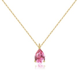 MUCCA Women's Necklace 14K Gold-Plated Layered Necklace Women's Gold Chain Ladies with Birthstone Pendant Crystal Chain Gold for Women Girls Birthday Gift, Copper, Tourmaline