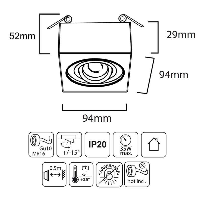 Maclean MCE464B GU10 Recessed Spotlight Frame Recessed Ceiling Light Max.
