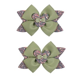 Koolgil 4.5 Inch Cute Mouse Ears Sequins Bows Hair Clips For Baby Girls, Toddler, Kids and Young Women Birthday Party Wedding Christmas Occasions Set of 2 (B- Avocado Green)