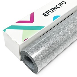 Efuncro- 12'' x 8FT Glitter HTV Heat Transfer Vinyl,Iron on for T-Shirts. Bags. HTV Heat Transfer Vinyl for All Cutting Machines - Easy to Cut and Weed (Sliver)