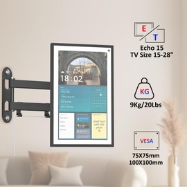 ITSHOM Wall Mount for Echo Show 15, Mounting Bracket for Show 15 and 15-28 Inches Monitors, Rotate 360 Degrees, Tilt Up Down, Swivel Side to Side, Extend up to 17" from Wall