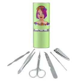 Classy Modern Day Hippie Flower Child Stainless Steel Manicure Pedicure Grooming Beauty Care Travel Kit