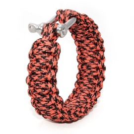 Universal survival rope (compactly braided to bracelet) made of tear-resistant "parachute cord" / "paracord" / "550 cord" (nylon core sheath rope) and stainless metal screw cap, total length 3.6 m