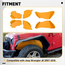 KUAFU Front & Rear Inner Fender Liners Compatible with Jeep Wrangler JK JKU 2WD/4WD 2007-2018, Steel Bolt-on Style Wheel Well Liners Splash Guards Yellow 6PCS
